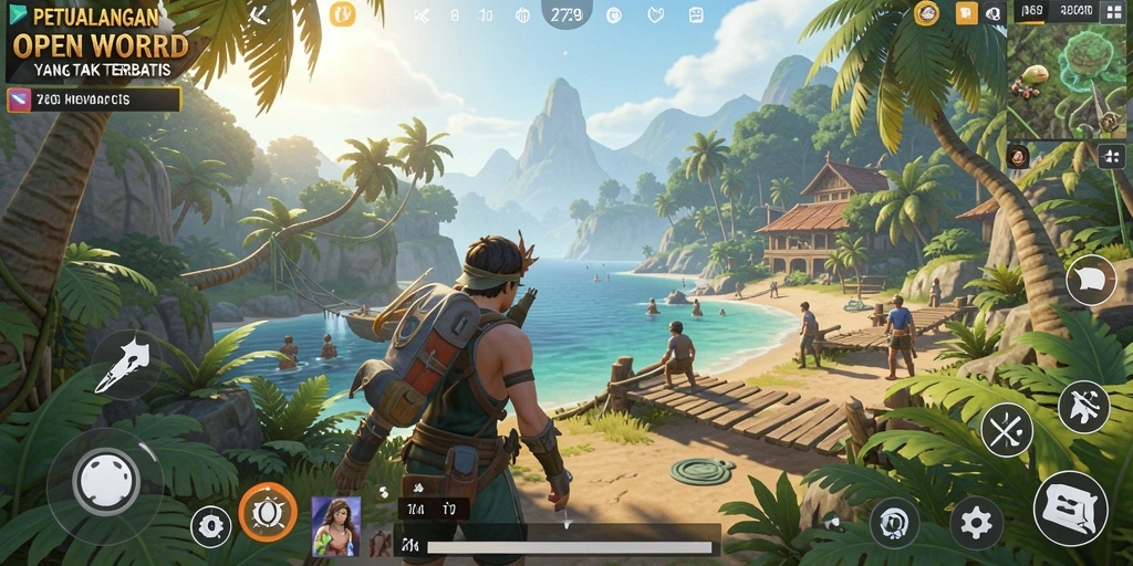 Tangkapan layar gameplay yang menampilkan eksplorasi dunia terbuka