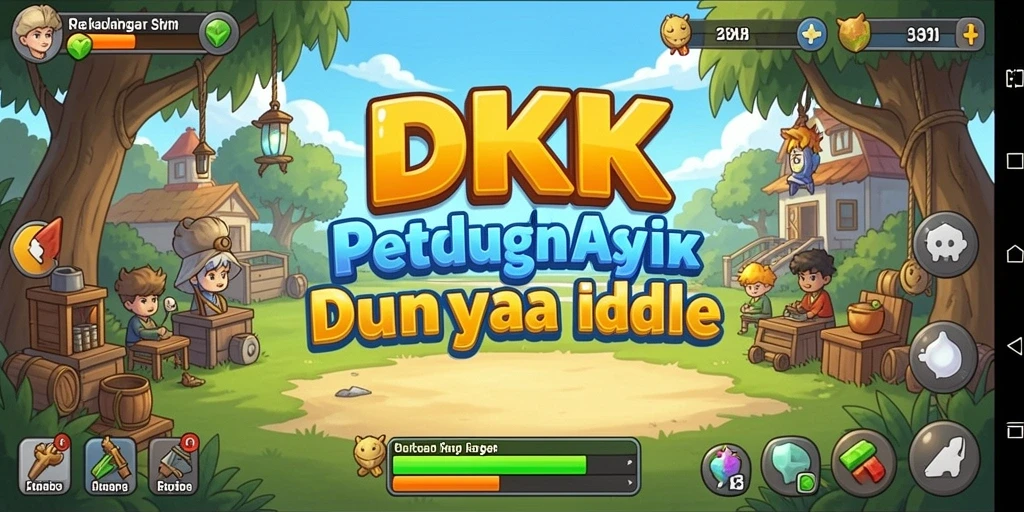 Screenshot gameplay DKK menampilkan pengembangan desa dengan fitur Idle.