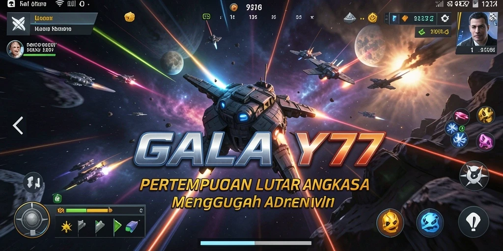 Tampilan gameplay seru di GALAXY77 dengan aksi pertempuran luar angkasa.