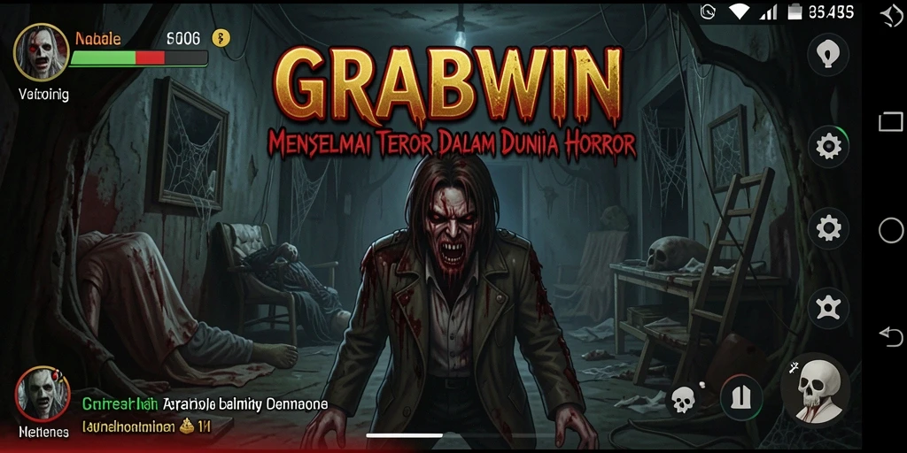 Screenshot gameplay <strong>GRABWIN</strong> yang menakutkan dengan suasana mencekam.