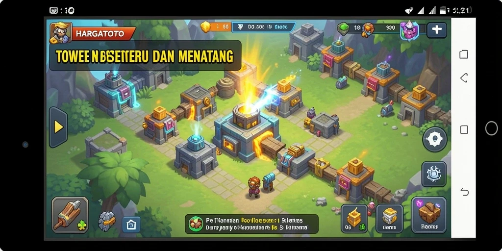 Screenshot HARGATOTO menampilkan aksi seru gameplay Tower Defense.