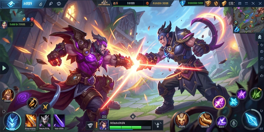 Tampilan gameplay seru di HR89 dengan pertarungan epik antara hero.