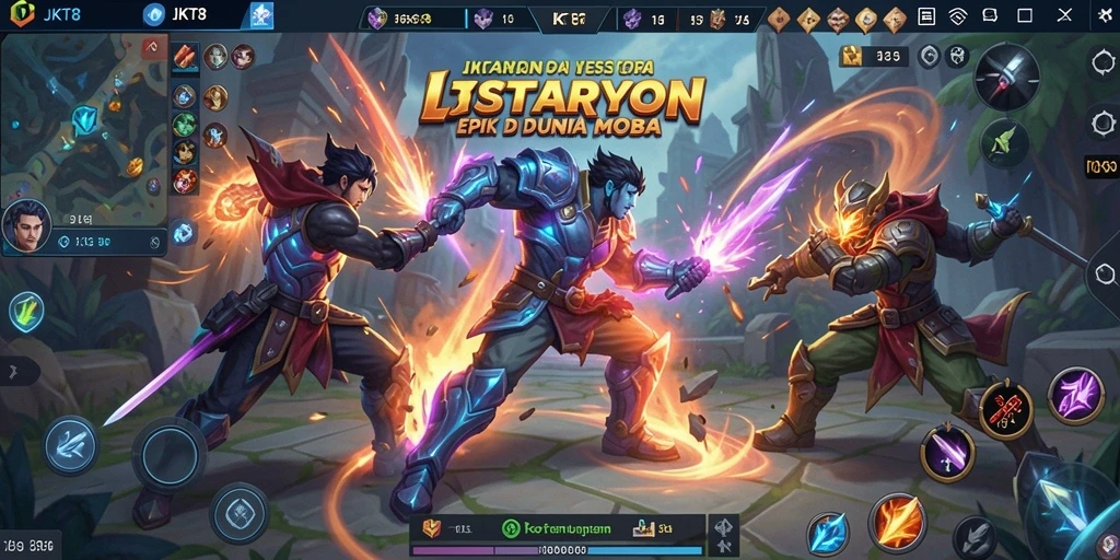 Screenshot menampilkan momen pertempuran seru dalam game MOBA.