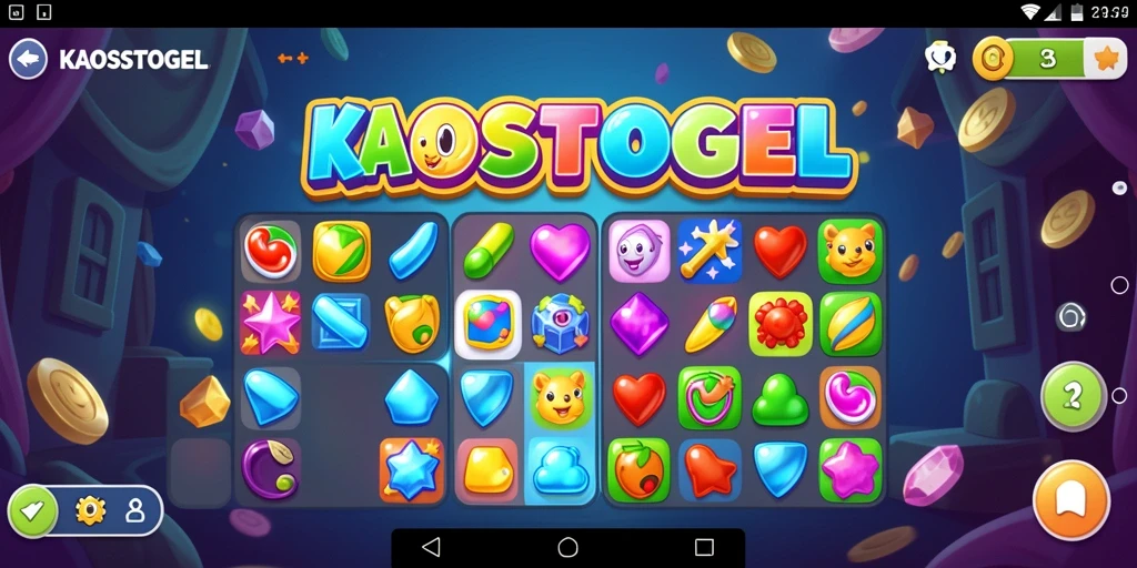 Tampilan gameplay KAOSTOGEL dengan elemen match-3 yang seru.