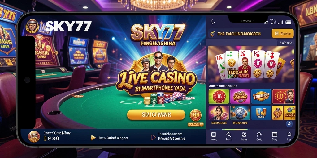 Screenshot utama SKY77 menampilkan dealer profesional dalam sesi Live Casino.